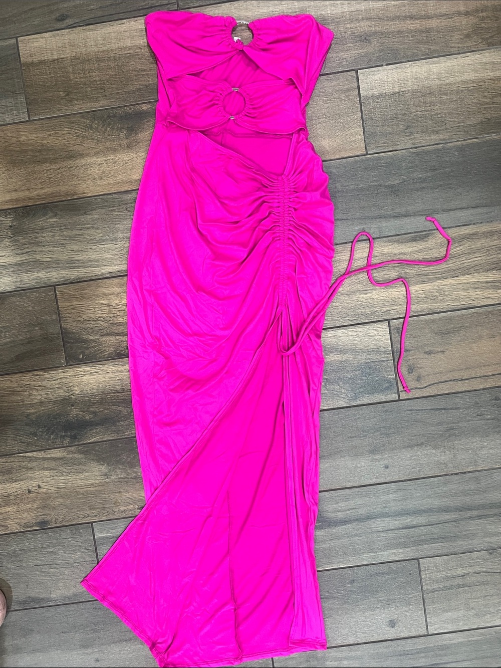 FASHION NOvA Hot Pink Ruched Cutout Maxi Dress